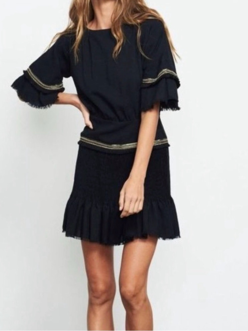 Stevie May Black Mini Dress with Gold Trim